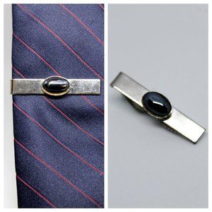 Vintage Silver & Dark Gray Oval Cabachon Tie Clip | Father's Day | Groom Wedding